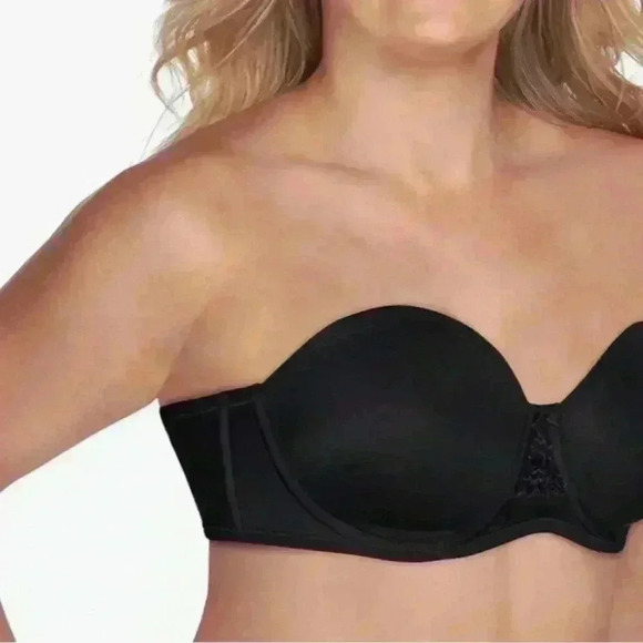 Vanity Fair Black Strapless Smooth Back 5 Way Stretch Bra Women’s Size 36DD - Picture 3 of 16